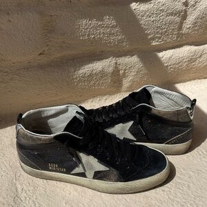 Golden Goose Midstar Distressed Black and White Sneakers
